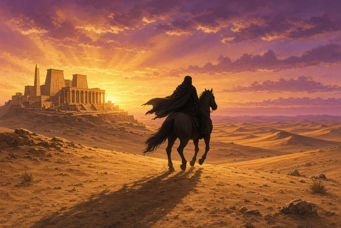 Moses leaving Egypt and walking into the wilderness